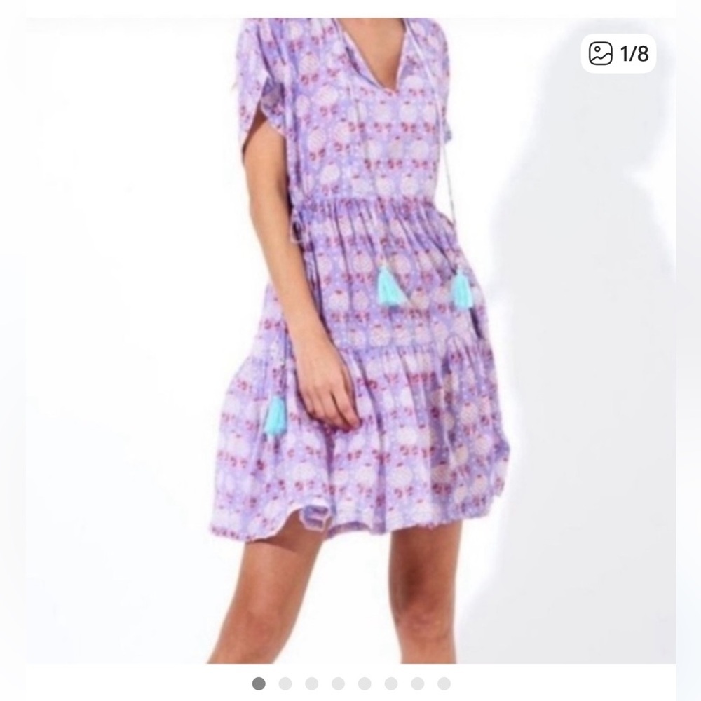 Oliphant Printed Tassel Tiered Babydoll Mini Dress Size XS